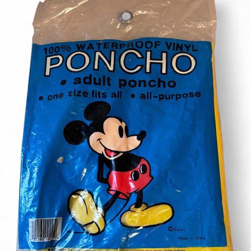 Vintage Disney Mickey Mouse Adult Waterproof Vinyl Rain Poncho Yellow OS NEW